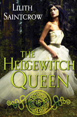 The cover the The Hedgewitch Queen, showing a woman in a white dress